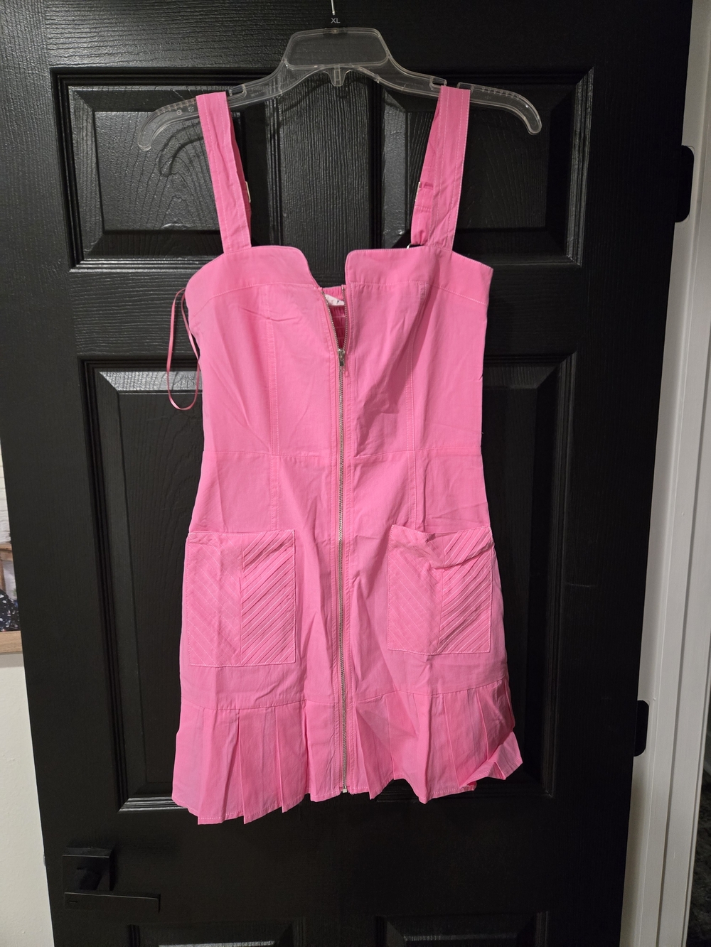 Bright Pink Sleeveless Mini Dress with Front Zip
